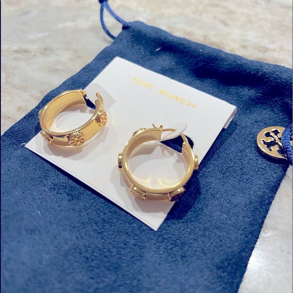 NEW! Tory Burch Miller stud hoop earrings, gold